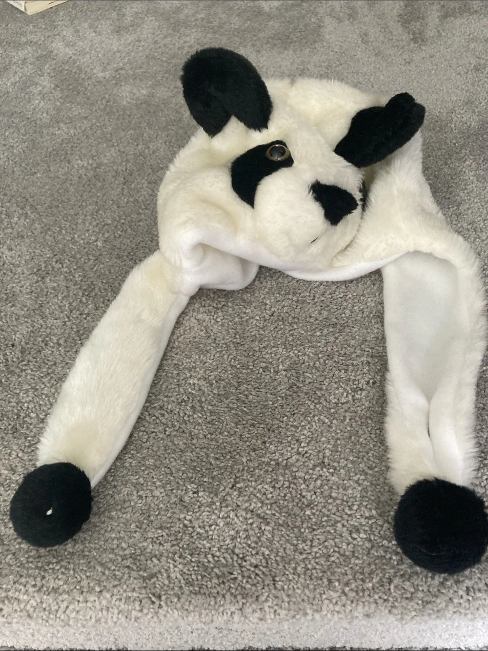 Plush Panda Earflap Hat - White & Black